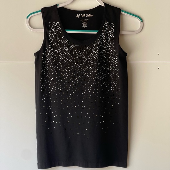 LC & Couture Women's Black Rhinestone Glitter Blouse Stretch Tank Top, Sz M/L - Picture 9 of 10